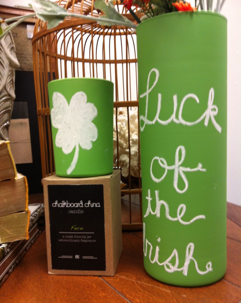 Chalkboard China St. Patrick's Day Ideas Candle Cylinder Fern
